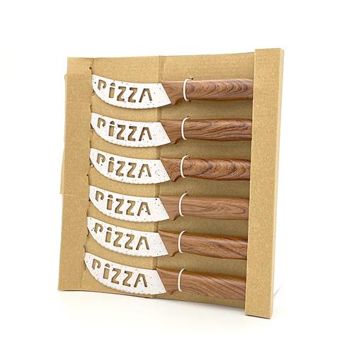 SET 6 COLTELLI PIZZA CON LAMA DECORATA ACCIAIO INOX LEGNO