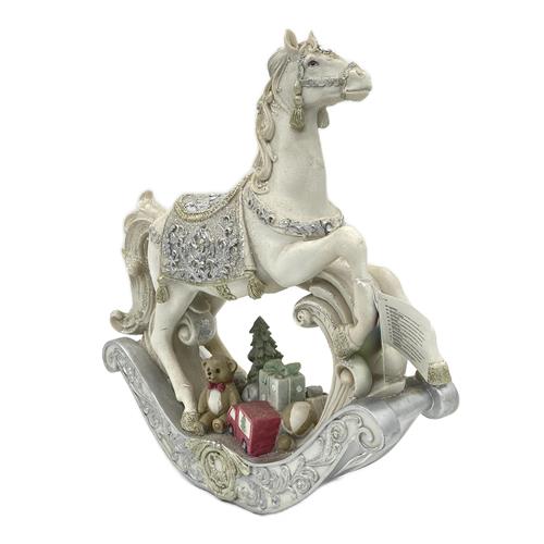 Cavallo Bianco Natalizio a Dondolo, con Led