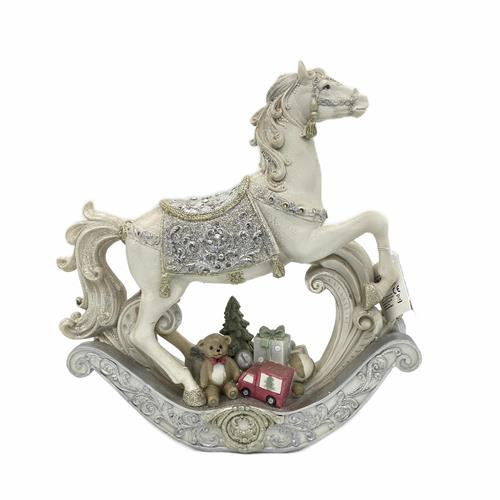 Cavallo Bianco Natalizio a Dondolo, con Led