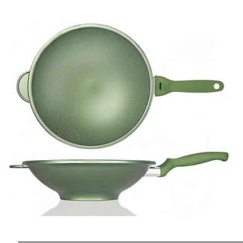 Wok antiaderente con manico bakelite ergonomico effetto soft touch linea Dr Green, diam. 30cm