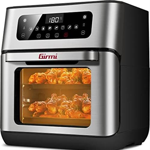 Girmi FG96 Forno Air Fryer "Genio", 1500W, 11 Litri, 9 Programmi, Girarrosto, Cestello per Patatine, Spiedini, Ricettario, Acciaio INOX